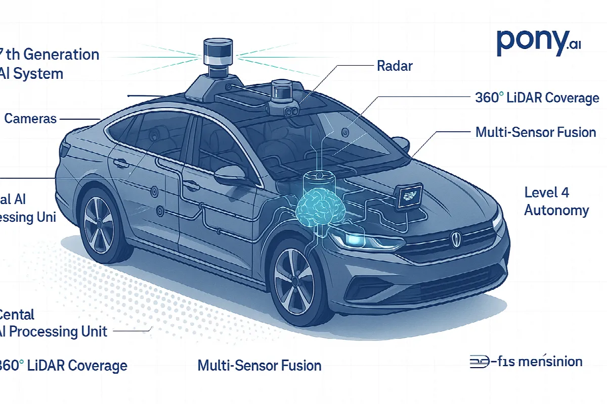 Pony.ai seventh-generation autonomous vehicle technology architecture with sensors and AI systems