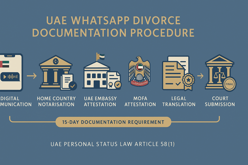 UAE WhatsApp divorce legal documentation process flowchart from digital communication to court approval
