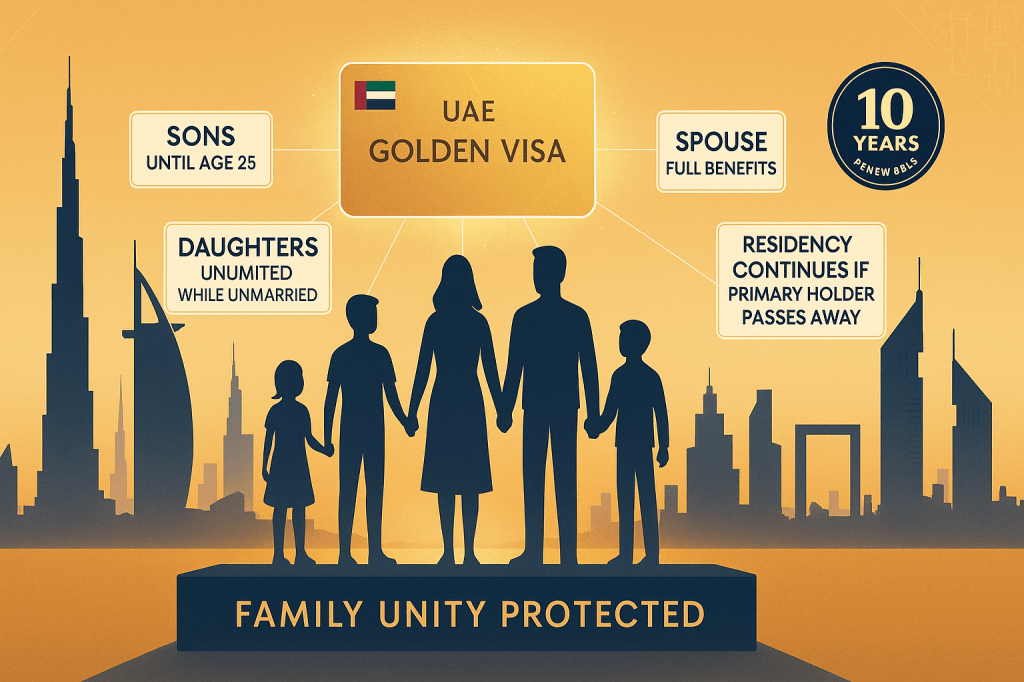 UAE Golden Visa Family Sponsorship Benefits Visual