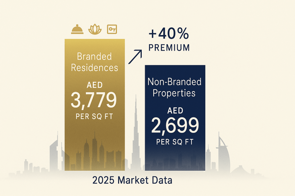 Infographic showing Dubai branded residences cost 40% more than regular properties