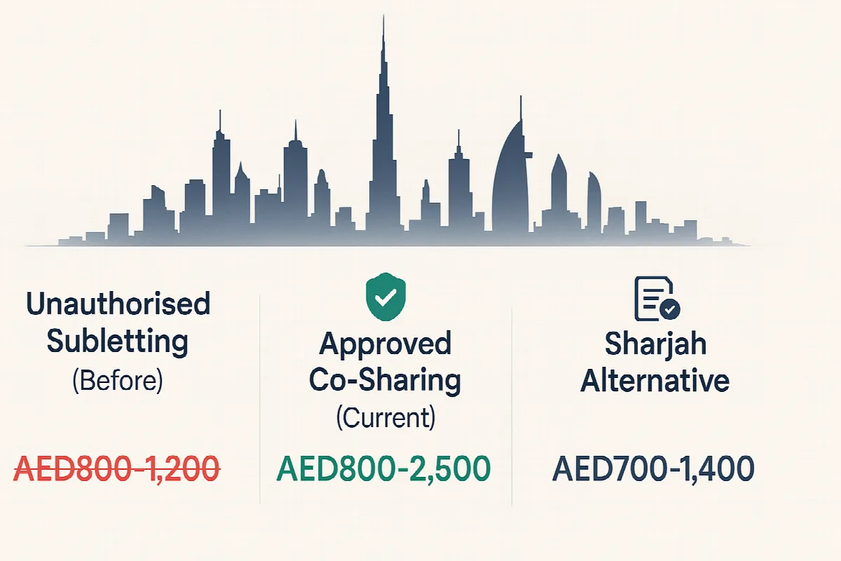 Price comparison showing Dubai's co-sharing property costs before and after subletting crackdown