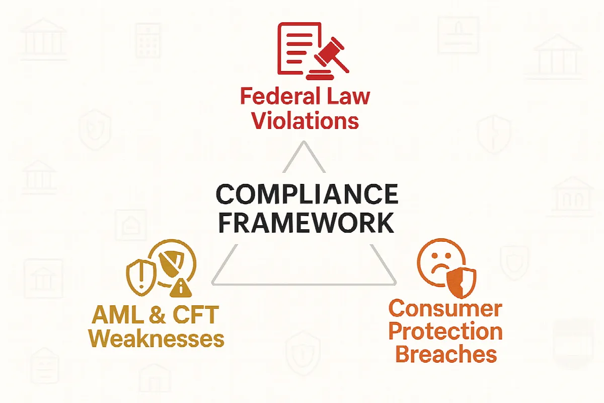 Three main compliance violation categories identified by UAE Central Bank inspections
