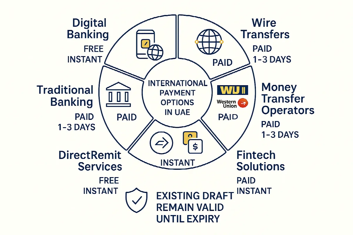 Alternative international payment methods available to UAE residents after demand draft discontinuation