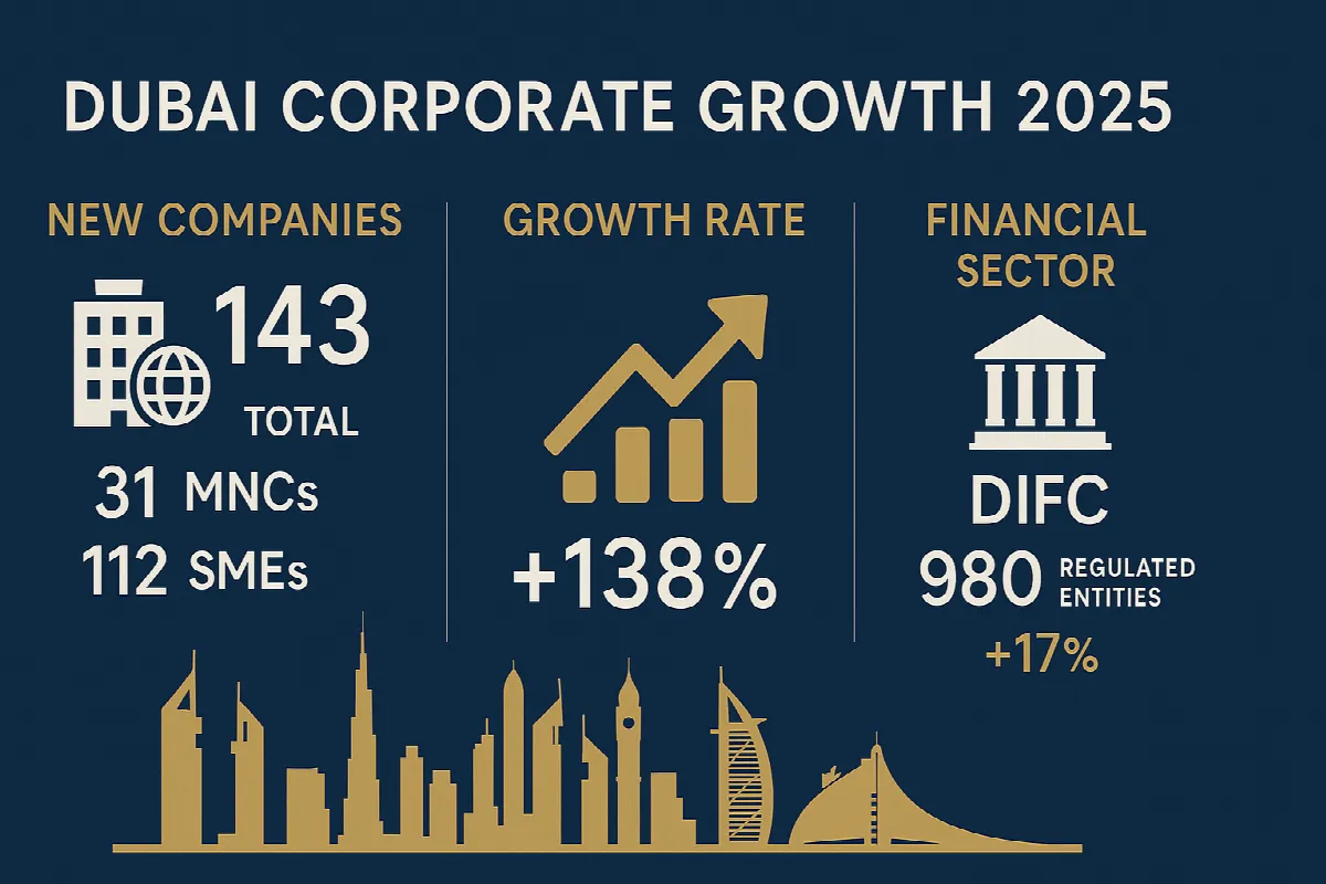 Dubai corporate growth statistics and multinational company arrivals 2025