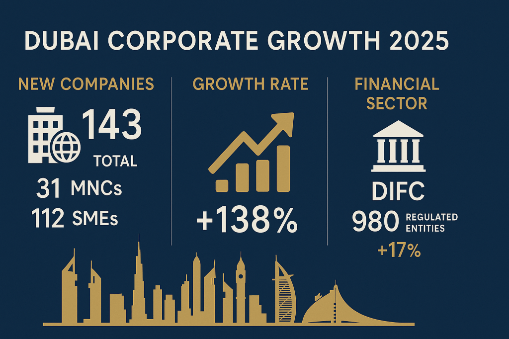 Dubai corporate growth statistics and multinational company arrivals 2025
