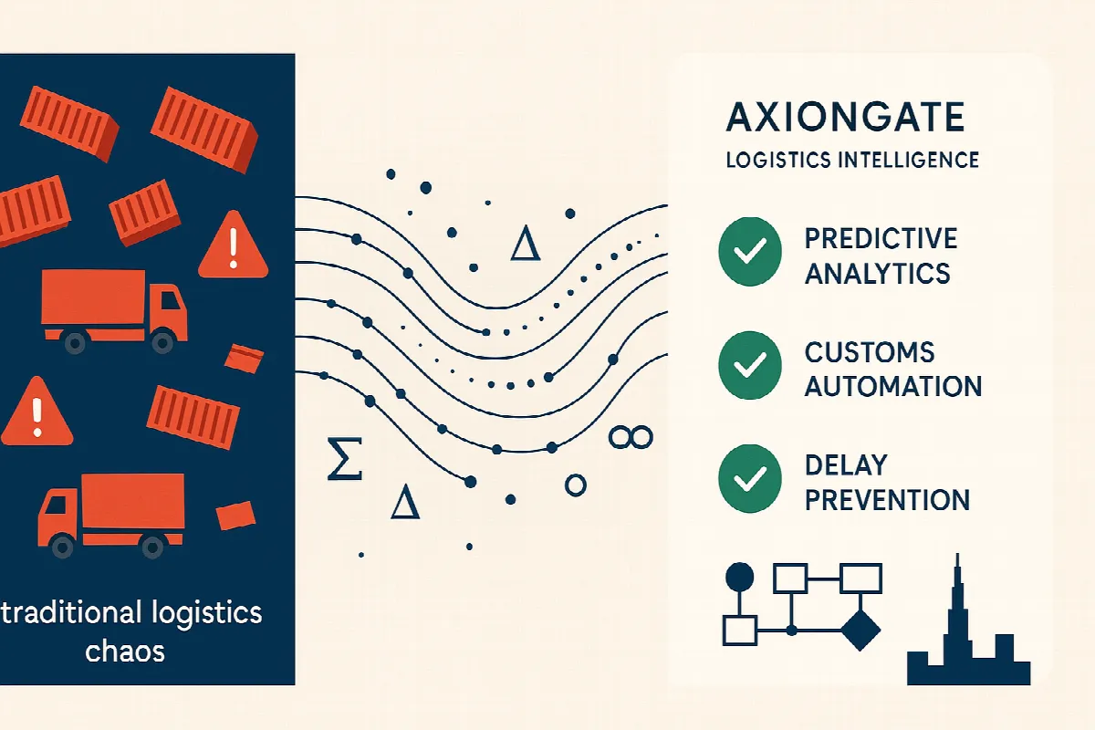 Before and after comparison showing Axiongate's predictive logistics algorithm optimization