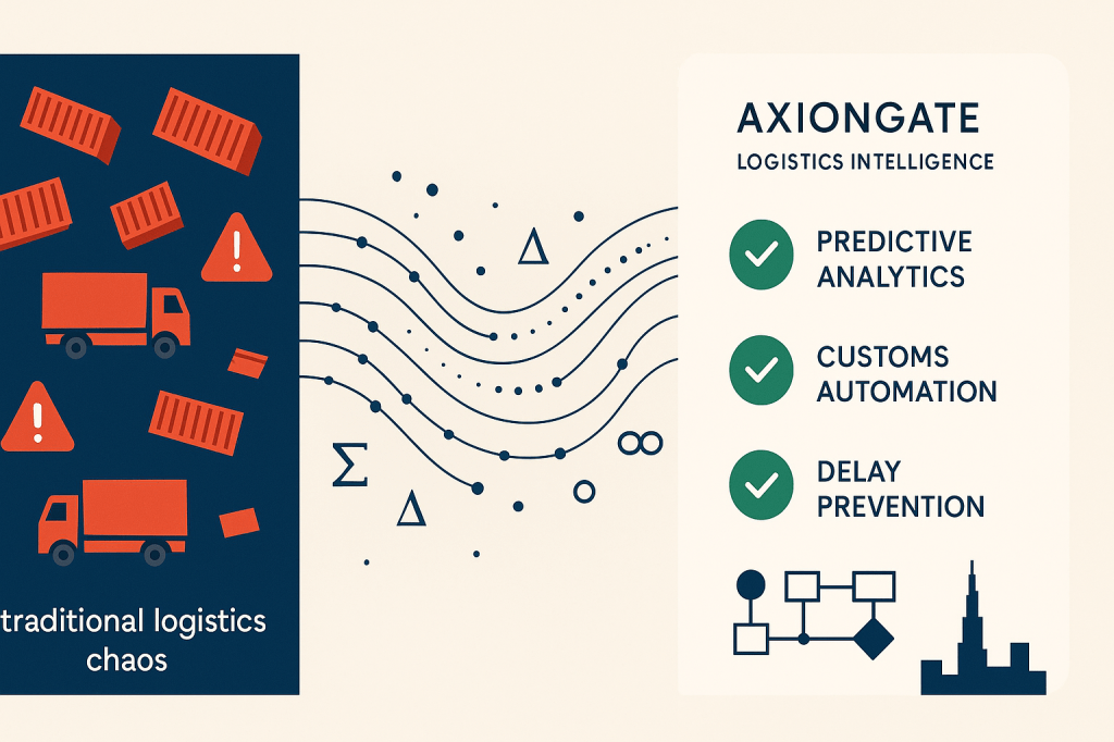 Before and after comparison showing Axiongate's predictive logistics algorithm optimization