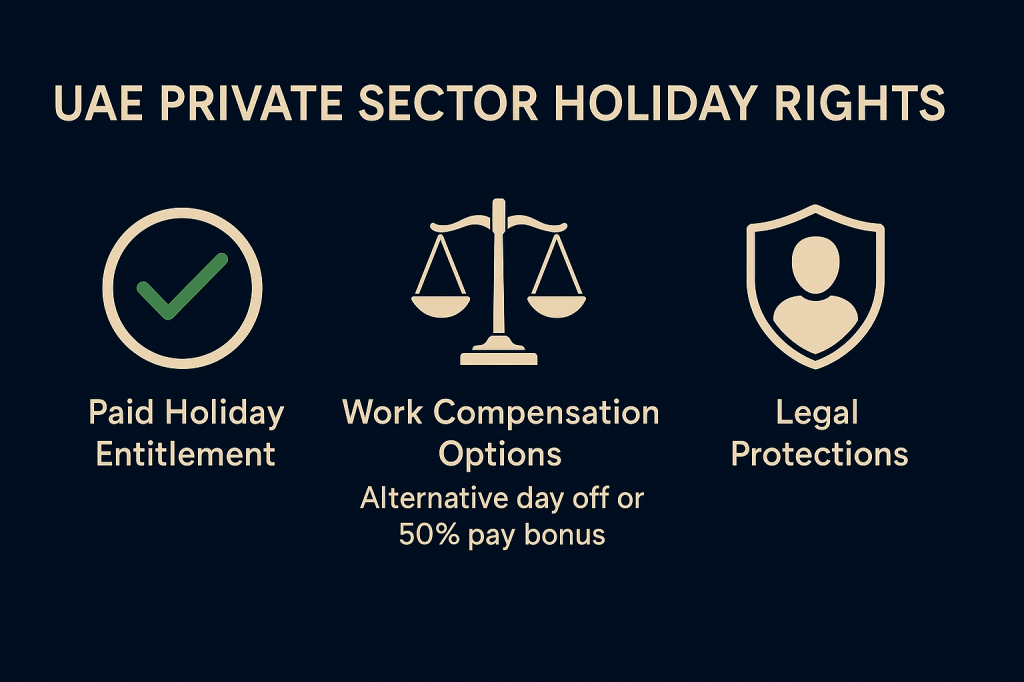 UAE private sector employee holiday rights chart showing compensation options and legal protections