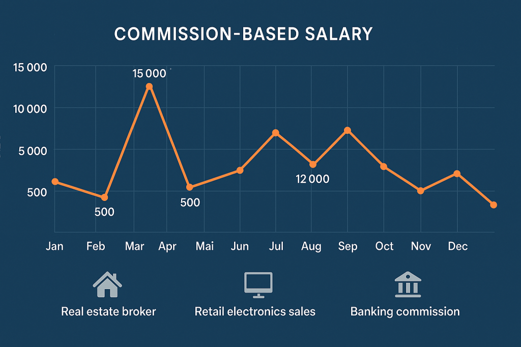 Income volatility chart showing monthly commission earnings fluctuations for UAE workers