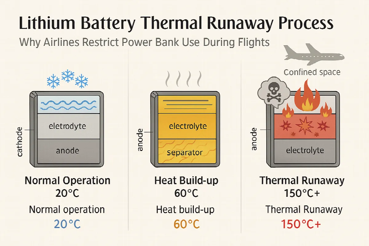 Technical diagram showing thermal runaway process in lithium-ion batteries