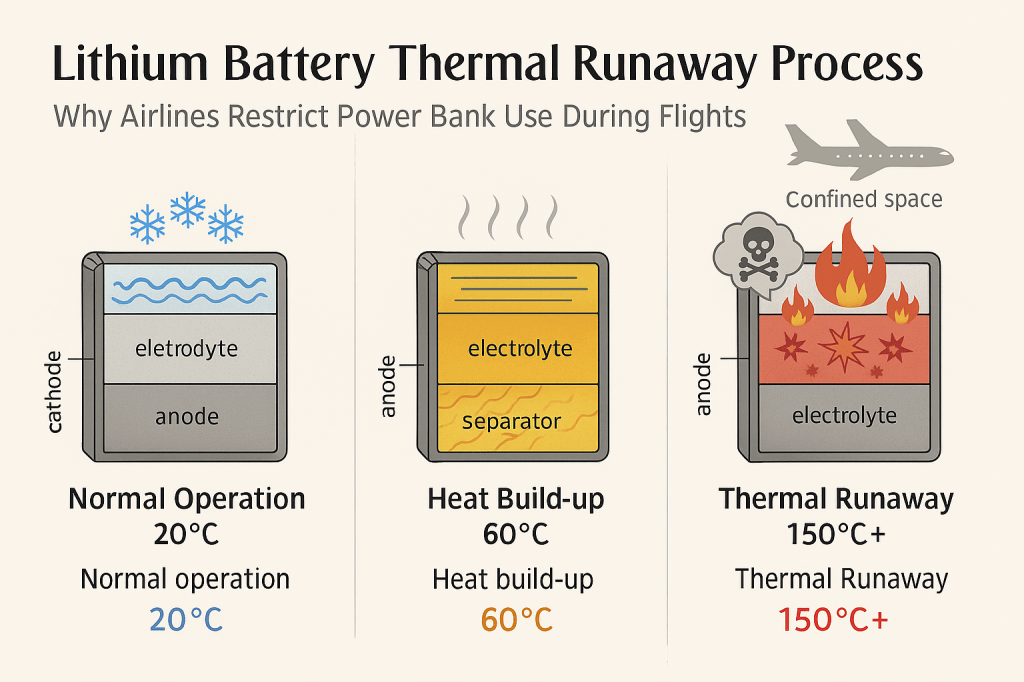Technical diagram showing thermal runaway process in lithium-ion batteries