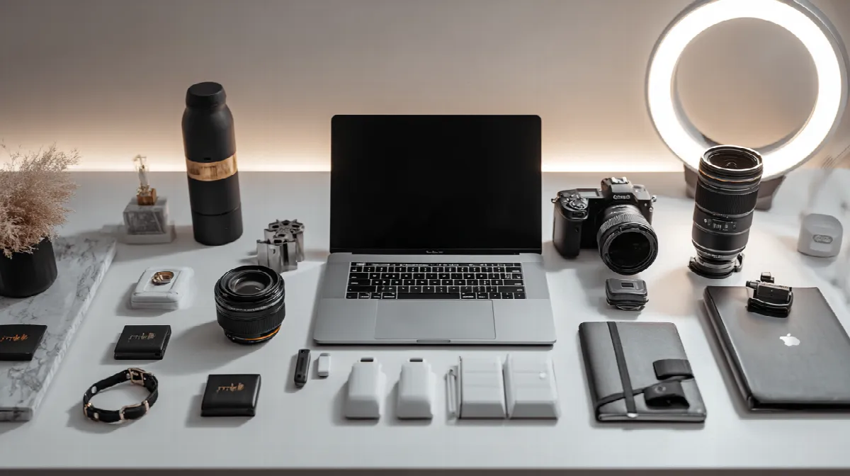 Professional content creator workspace with UAE elements representing RAK Digital Creator Licence