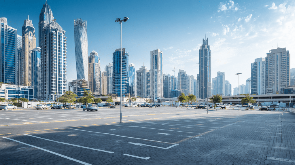 Dubai Parkin parking zones across the city with modern buildings