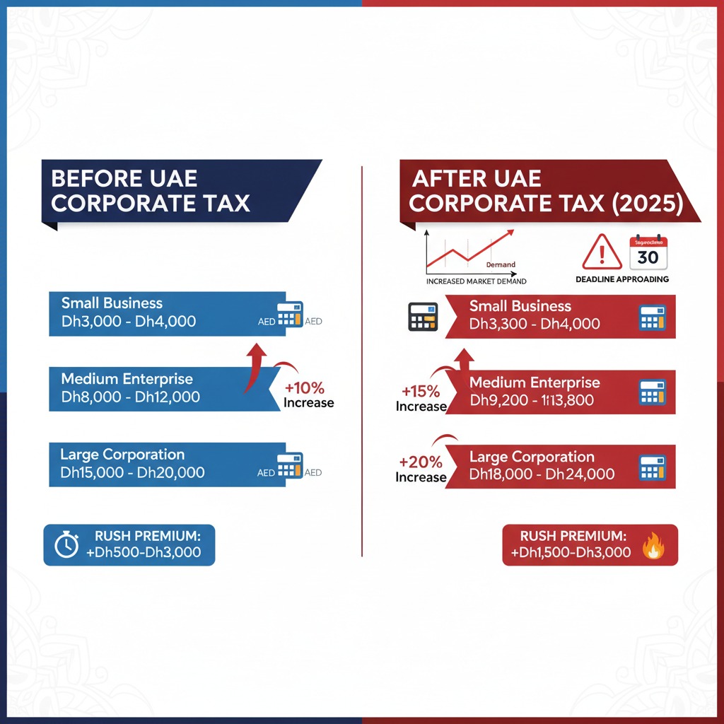 Chart showing UAE auditor fee increases of 10-20% for corporate tax compliance services