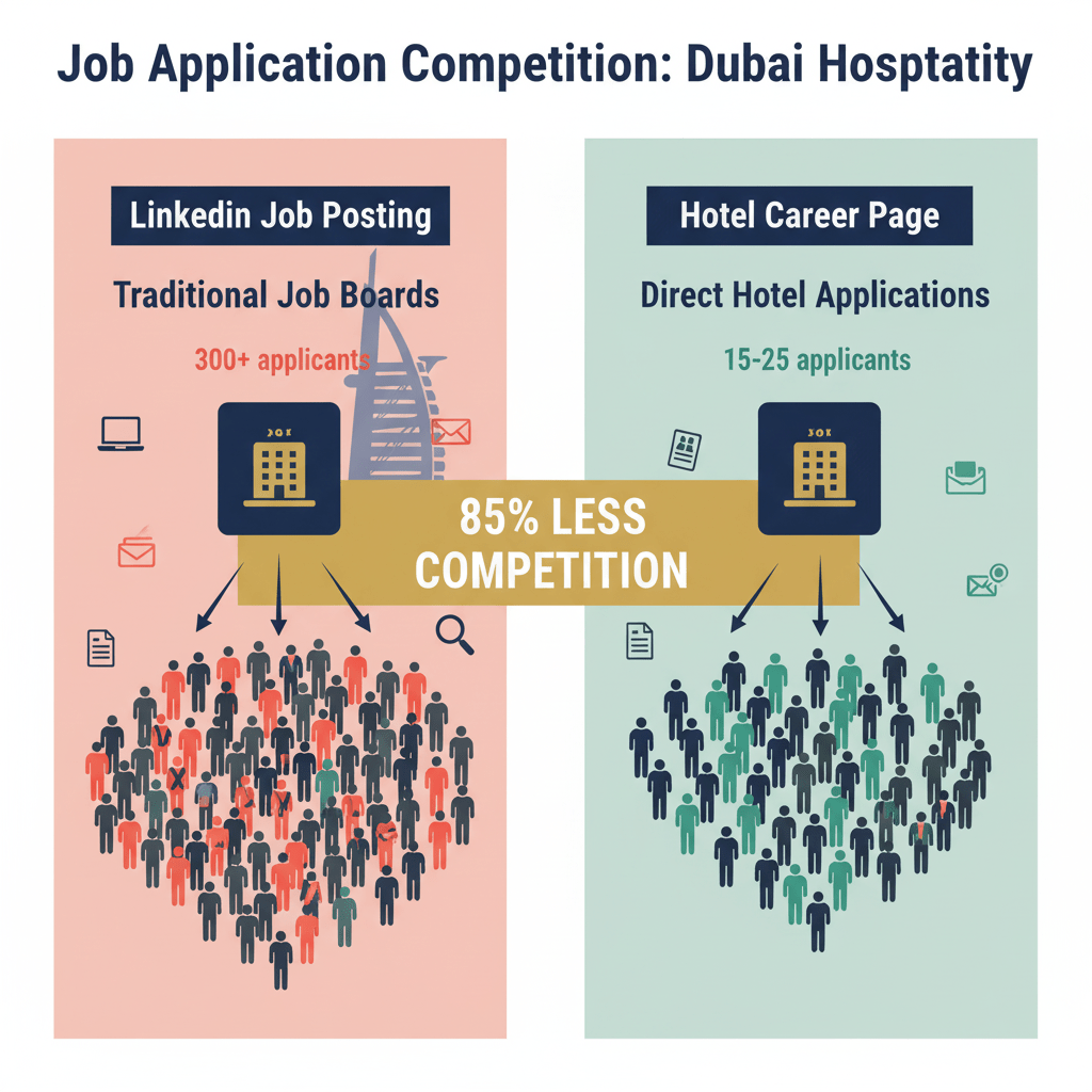 Competition comparison between LinkedIn job postings and direct hotel career pages