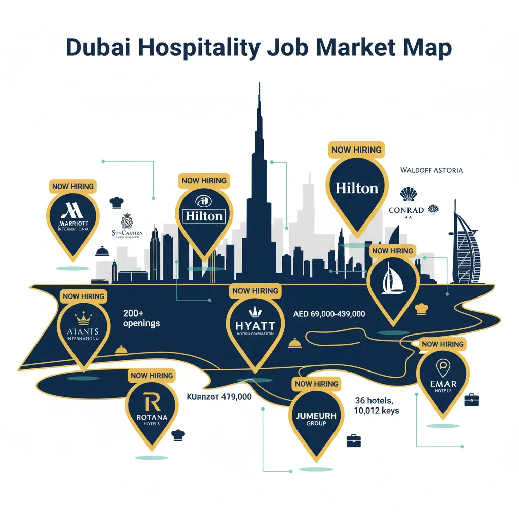Major Dubai hotel chains actively hiring with salary ranges and job openings