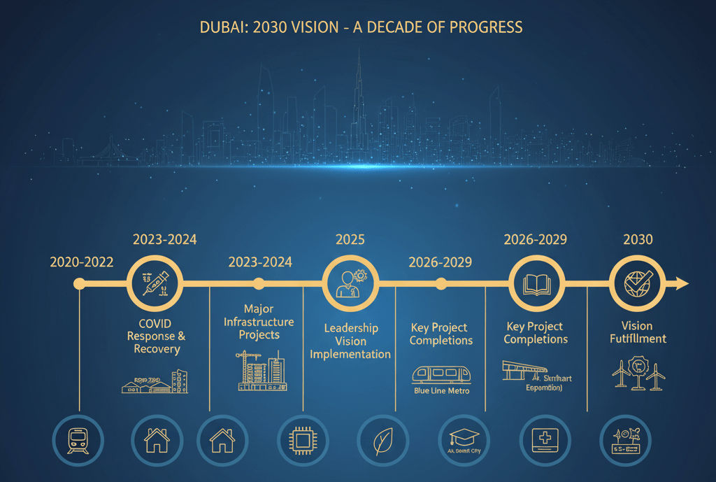 Dubai's strategic development timeline showing progress toward becoming the world's best city to live in