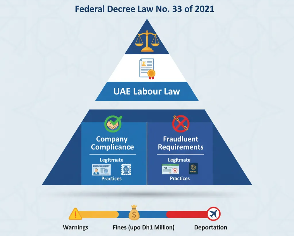 UAE legal framework showing escalating penalties for employment and visa violations