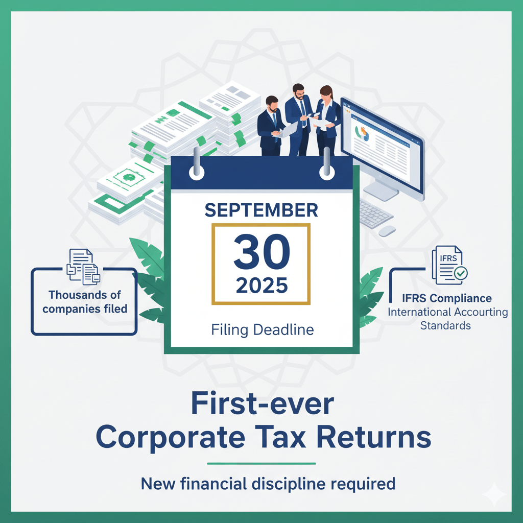 UAE corporate tax filing deadline September 30, 2025, showing business compliance requirements