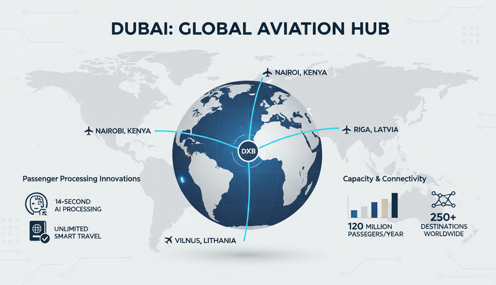 Dubai aviation hub future strategy showing upcoming routes and technological innovations