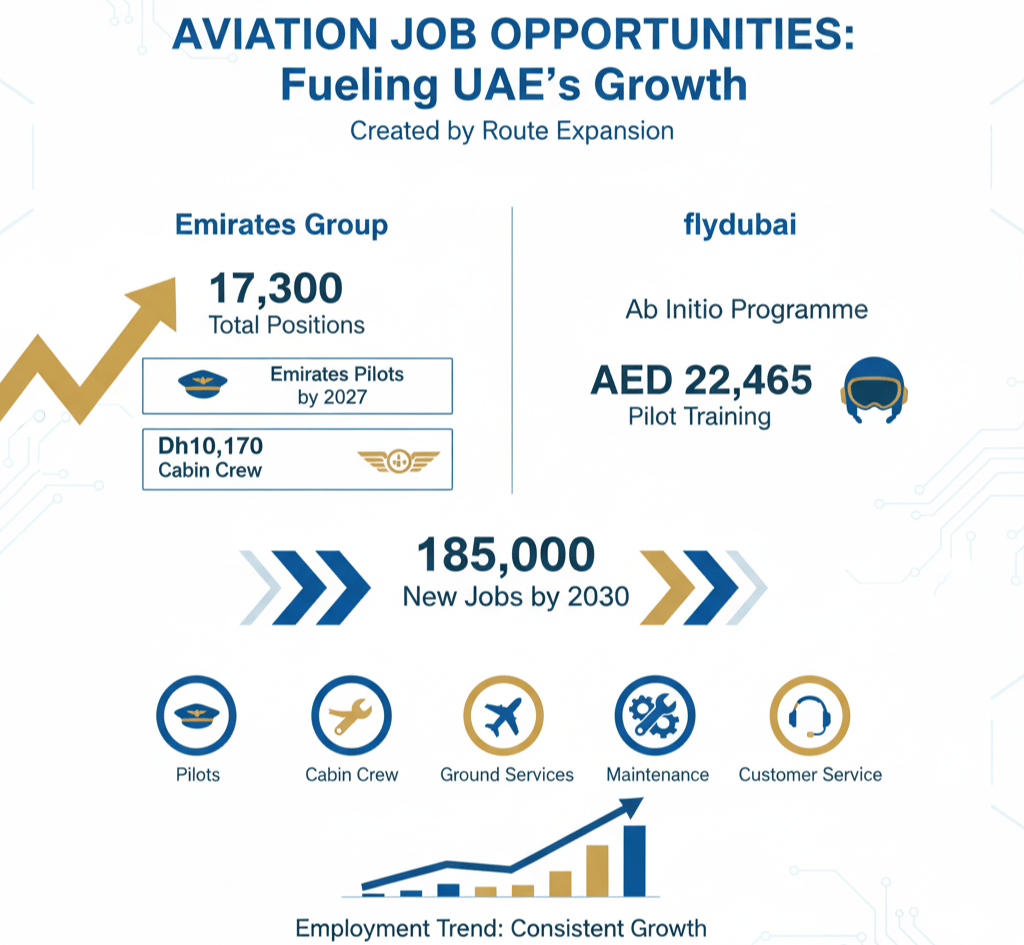 Aviation employment opportunities showing job growth from Emirates and flydubai expansion