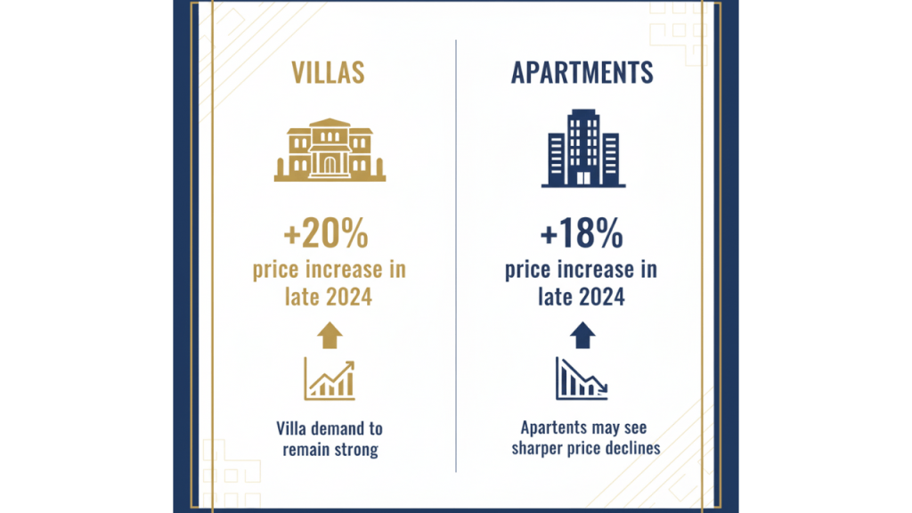 Comparison chart showing villa versus apartment price performance and future projections in UAE market
