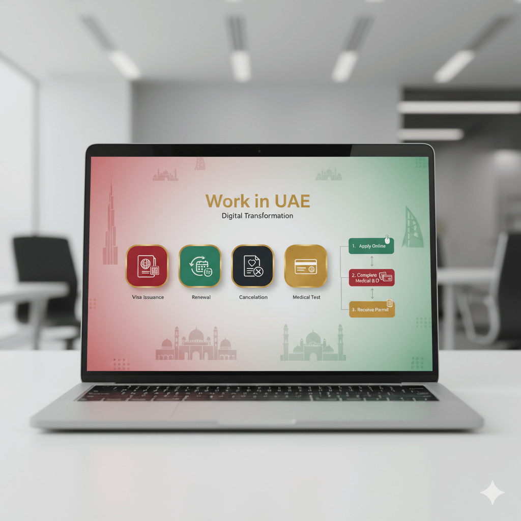 Issue, renew, or cancel domestic worker visas online through Work in UAE platform. Complete medical tests and Emirates ID without office visits.