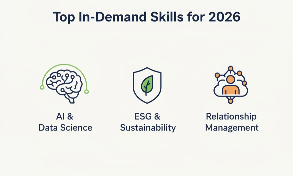 An infographic illustrating the top in-demand skills for the UAE job market: AI, ESG, and Relationship Management.