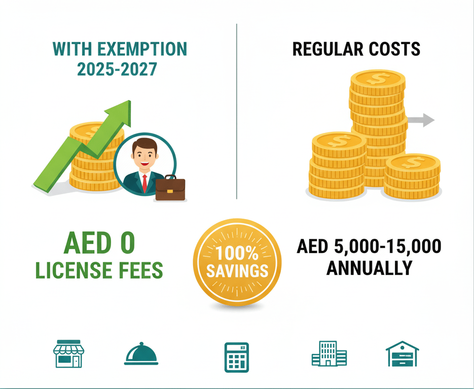 Cost savings comparison showing commercial licence exemption benefits for RAK businesses