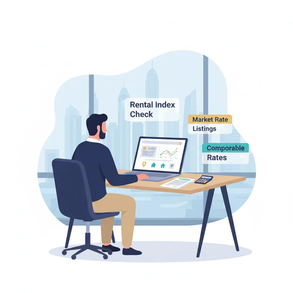 Tenant reviewing RERA rental index and market rates for contract renewal in Dubai