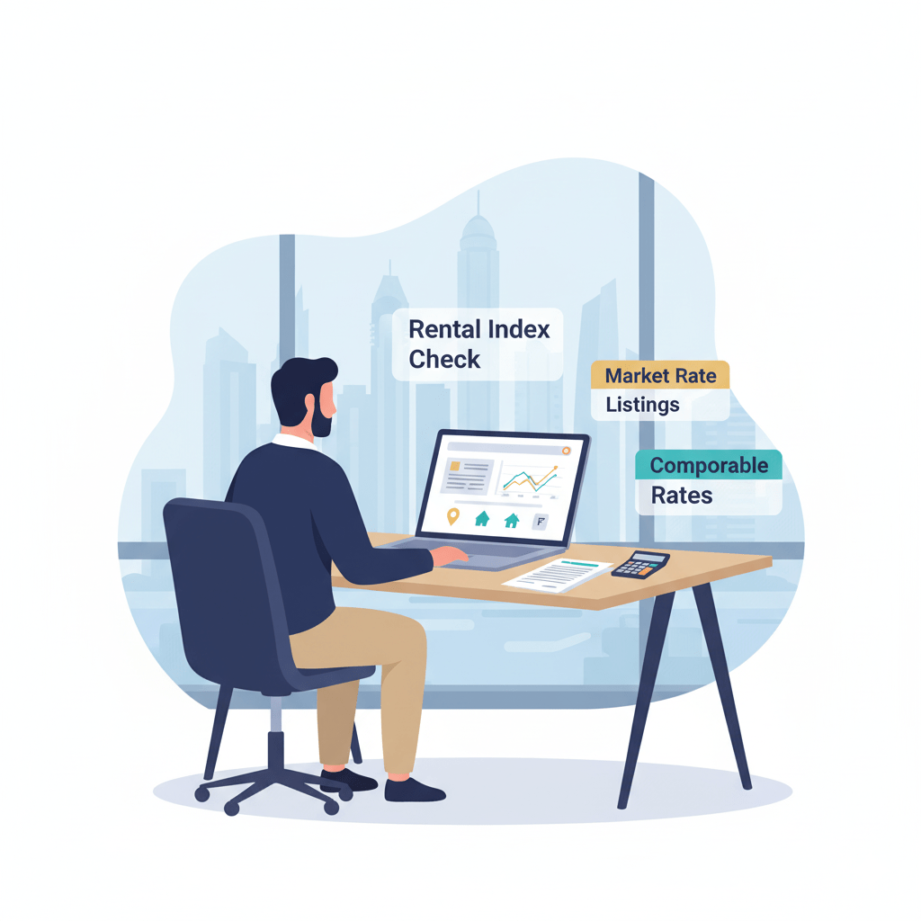 Tenant reviewing RERA rental index and market rates for contract renewal in Dubai