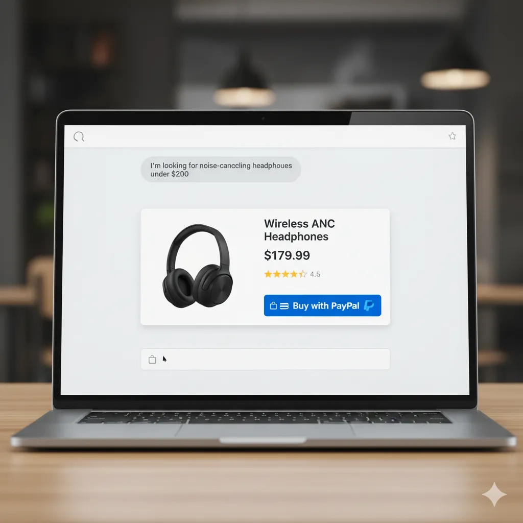 ChatGPT interface showing PayPal instant checkout integration for seamless AI-powered shopping