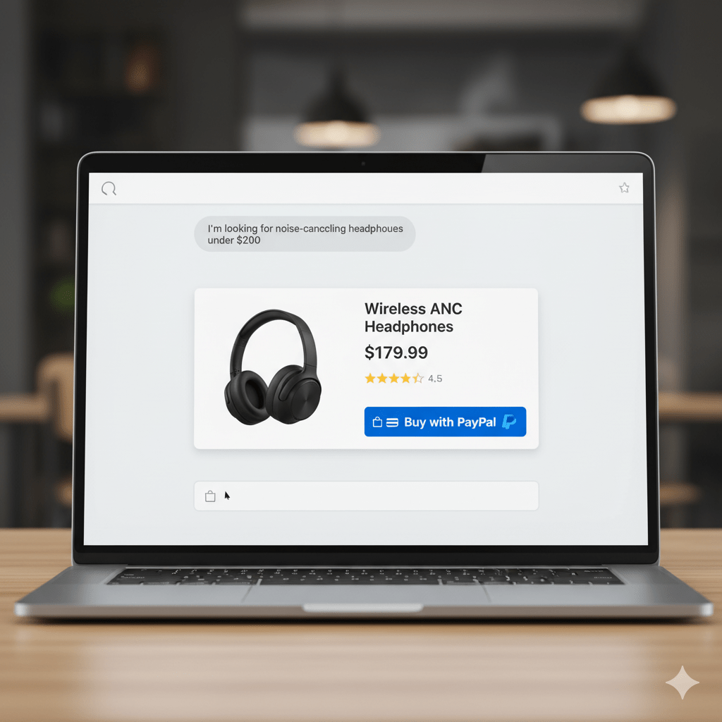 ChatGPT interface showing PayPal instant checkout integration for seamless AI-powered shopping