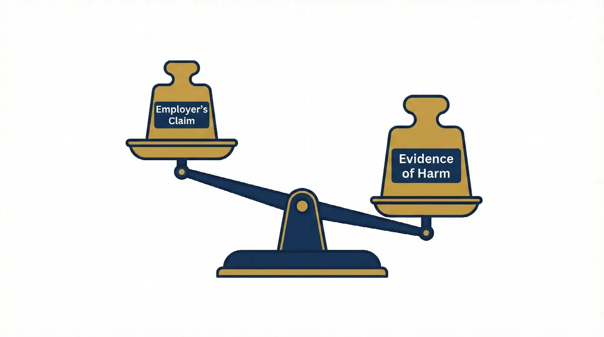 Illustration showing that employers must provide evidence of harm to win a non-compete lawsuit.