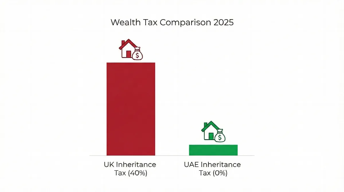 Chart comparing the high inheritance tax in the UK versus zero tax in the UAE.