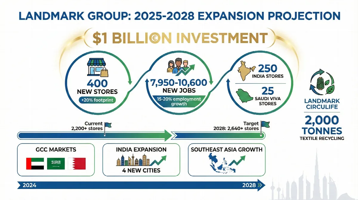 Landmark Group $1 billion expansion plan showing 400 new stores and 10,000 jobs creation across GCC and Asia 2025-2028
