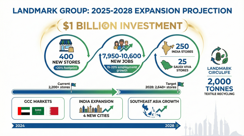 Landmark Group $1 billion expansion plan showing 400 new stores and 10,000 jobs creation across GCC and Asia 2025-2028