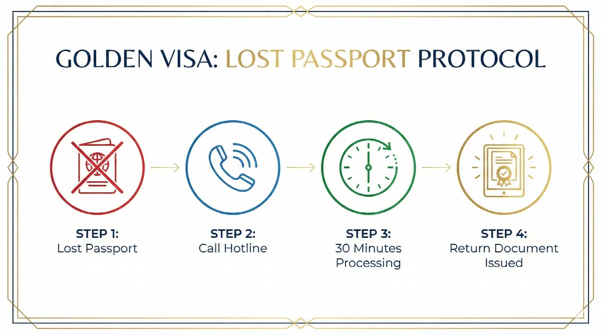 Infographic showing the 4-step process to get a UAE return document in 30 minutes.