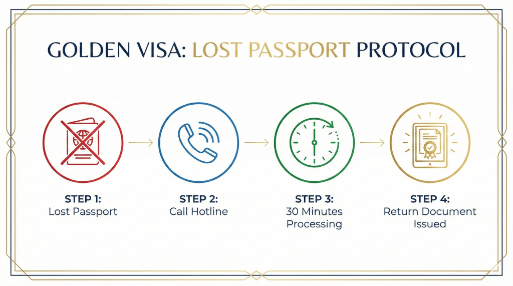 Infographic showing the 4-step process to get a UAE return document in 30 minutes.
