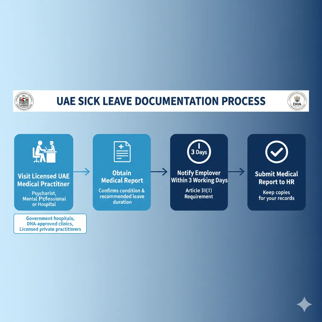 Step-by-step process for obtaining and submitting medical documentation for mental health sick leave in UAE