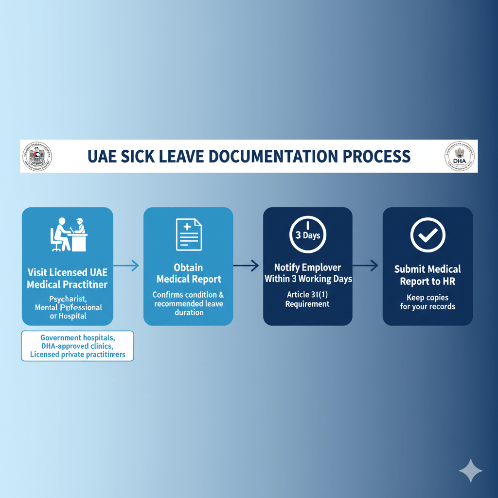 Step-by-step process for obtaining and submitting medical documentation for mental health sick leave in UAE
