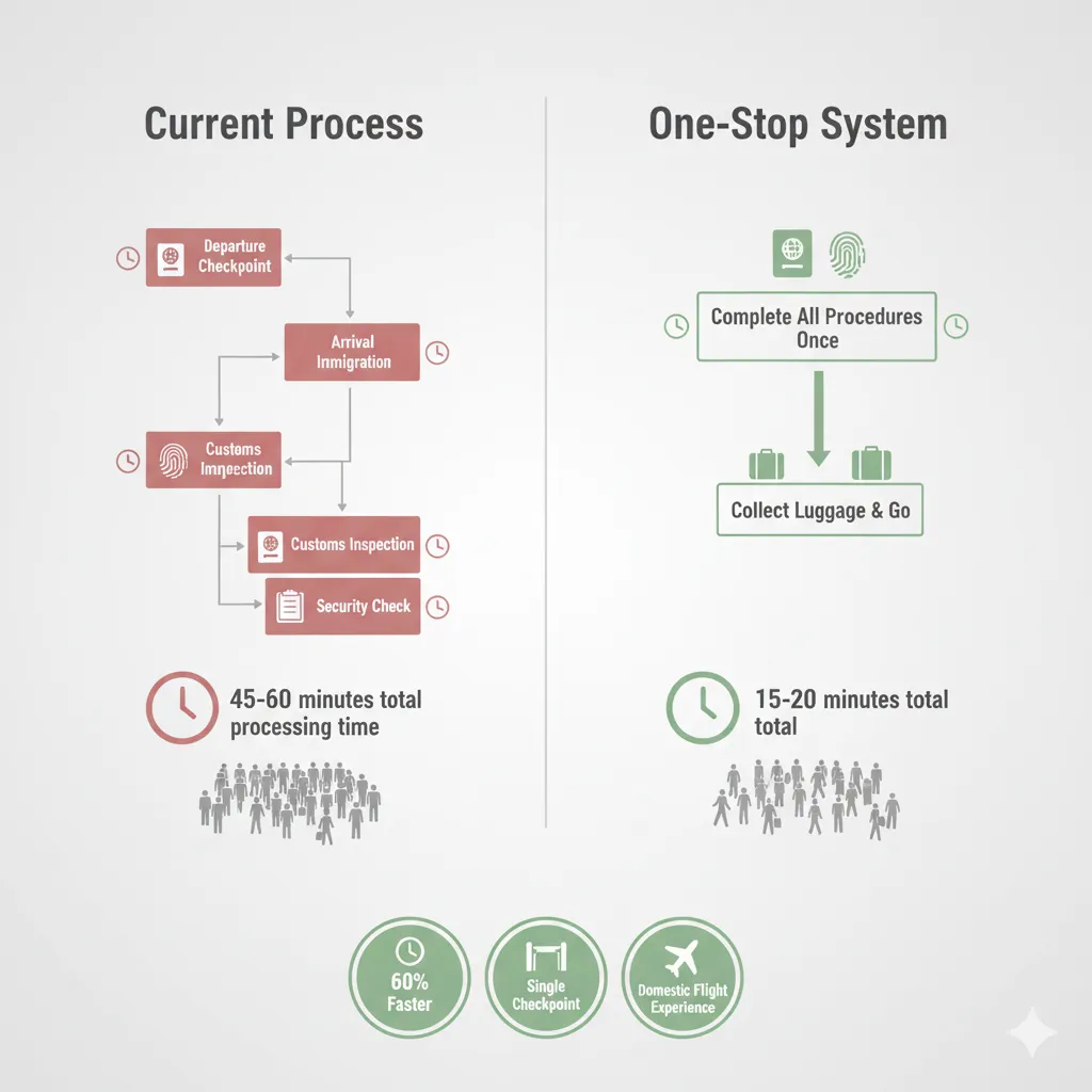 Before and after comparison infographic demonstrating time savings and efficiency of GCC one-stop travel system