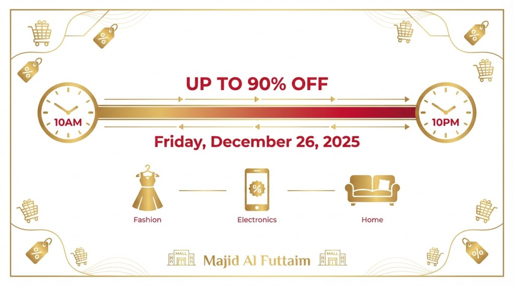DSF 12-Hour Flash Sale timeline showing 10am to 10pm shopping window with up to 90% discounts