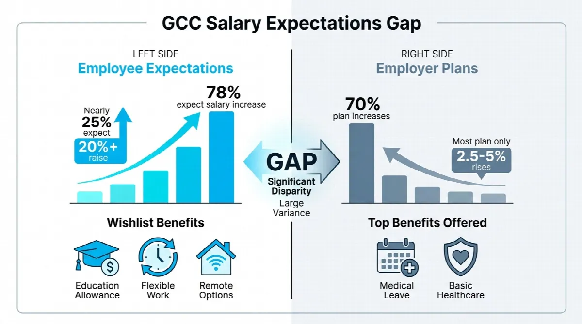 Visual comparison showing gap between employee salary expectations and employer plans in GCC 2026