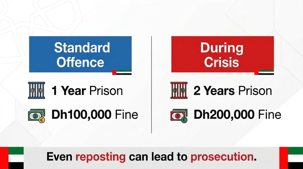 UAE warns against spreading rumours during crisis. Fines up to Dh200,000 and 2 years in prison under cybercrime law. What residents must know now.