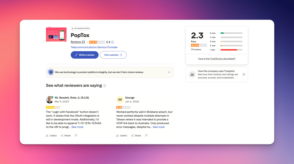 poptox trustpilot rating