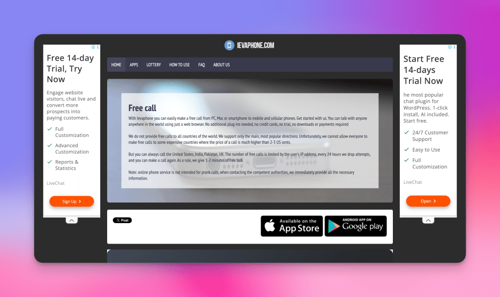 Ievaphone landing page -also full of spam ads