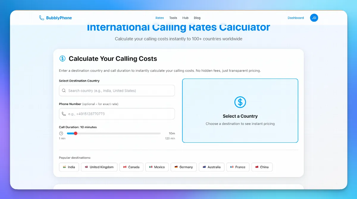 BubblyPhone Rates Calculator