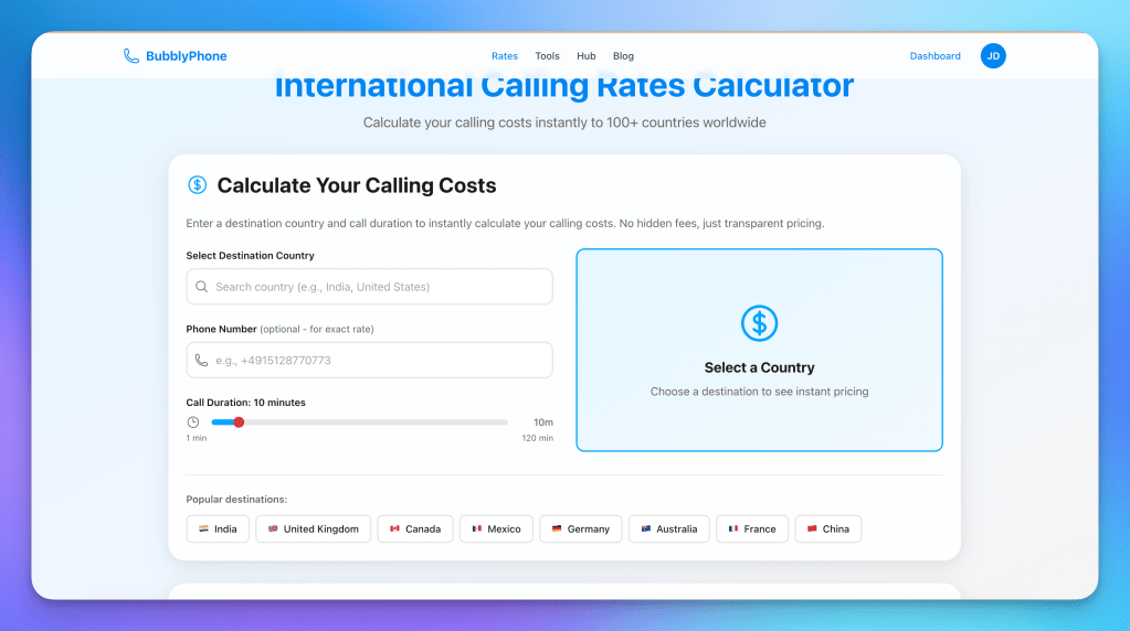 BubblyPhone Rates Calculator